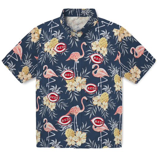 Cincinnati Reds Hawaiian Shirt - Flamingo Hibiscus | Moonbestprint