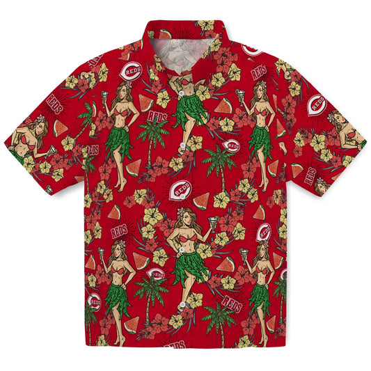Cincinnati Reds Hawaiian Shirt - Hawaiian Girls Design | Moonbestprint