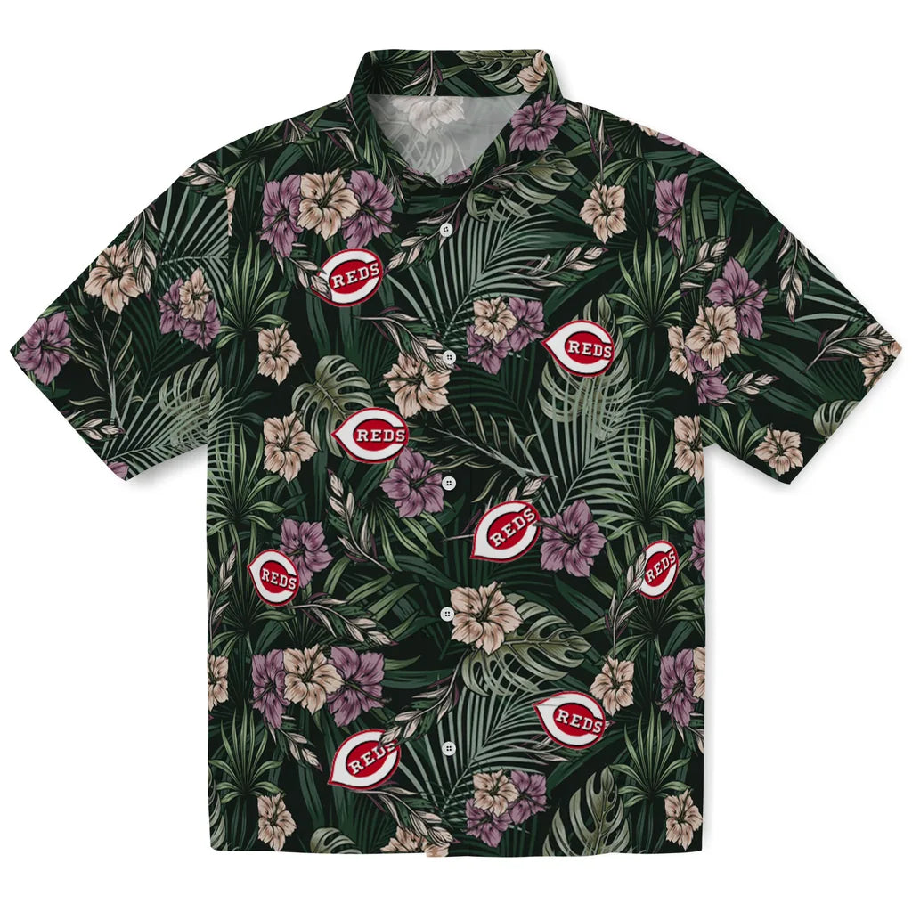 Cincinnati Reds Hawaiian Shirt - Hibiscus Leaves Pattern | Moonbestprint