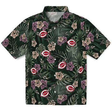 Cincinnati Reds Hawaiian Shirt - Hibiscus Leaves Pattern | Moonbestprint