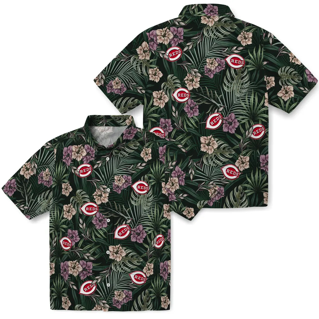 Cincinnati Reds Hawaiian Shirt - Hibiscus Leaves Pattern | Moonbestprint