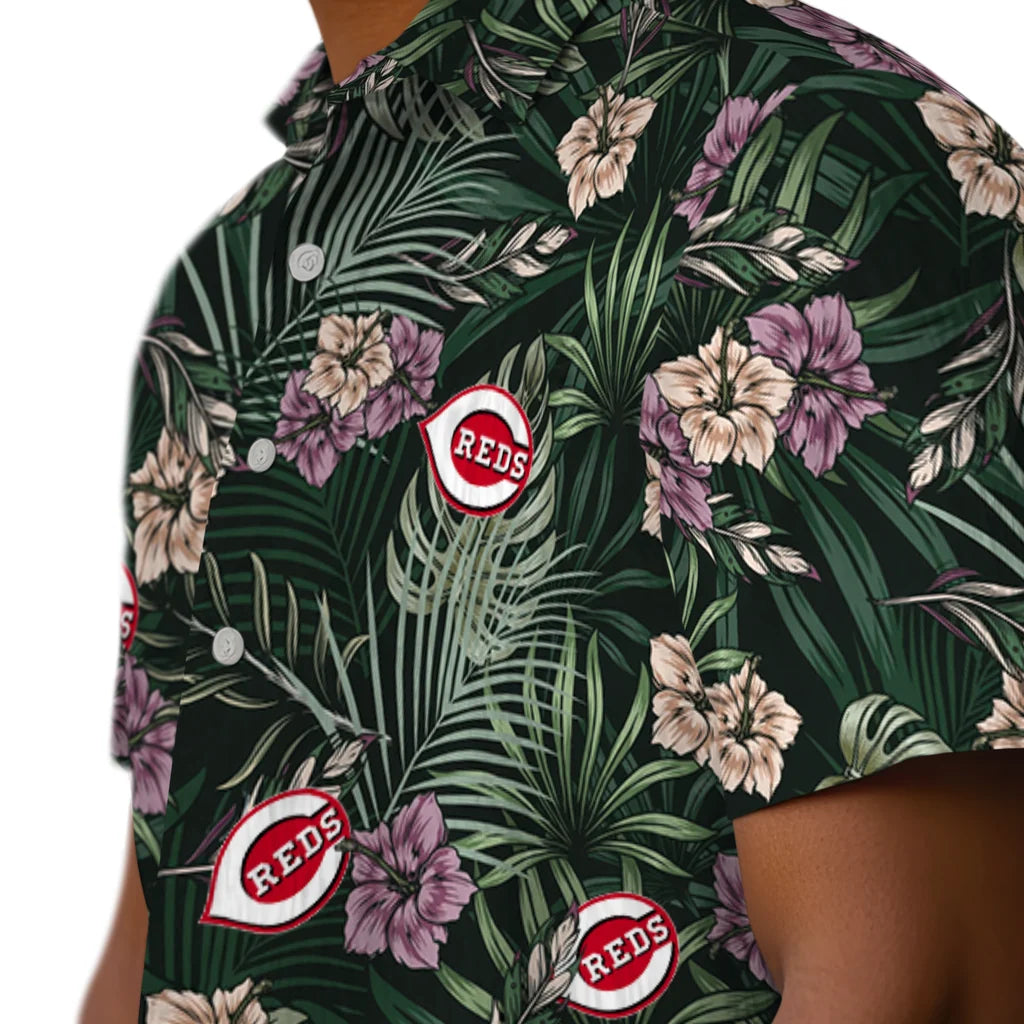 Cincinnati Reds Hawaiian Shirt - Hibiscus Leaves Pattern | Moonbestprint