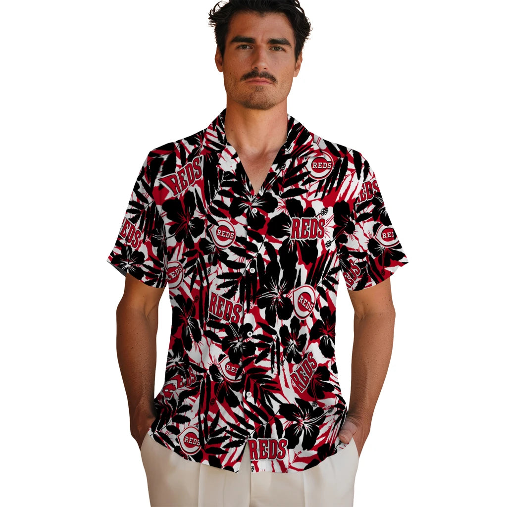 Cincinnati Reds Hawaiian Shirt - Hibiscus Overlay | Moonbestprint