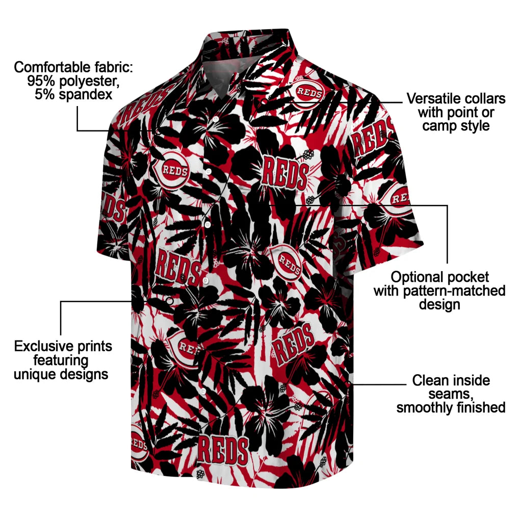Cincinnati Reds Hawaiian Shirt - Hibiscus Overlay | Moonbestprint