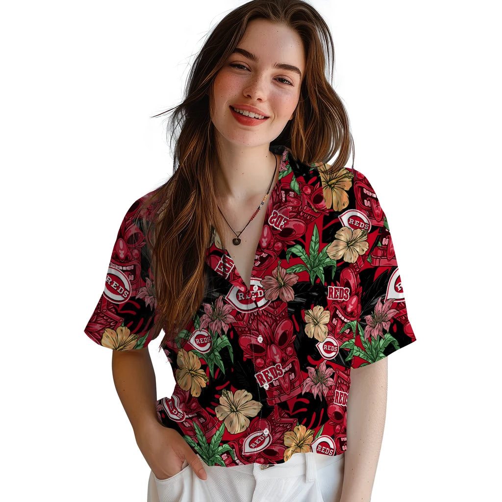 Cincinnati Reds Hawaiian Shirt - Hibiscus Tiki Jungle | Moonbestprint