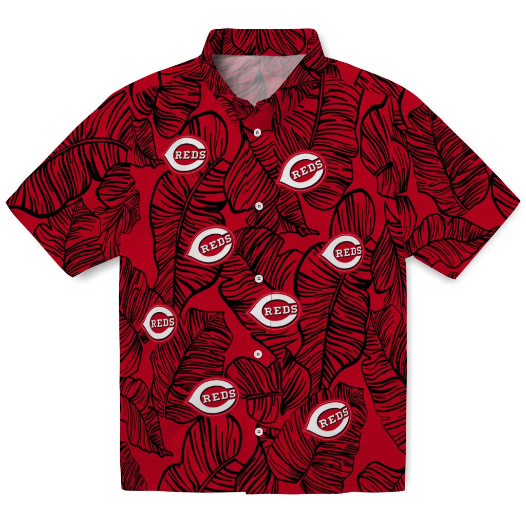 Cincinnati Reds Hawaiian Shirt - Leaf Outline | Moonbestprint