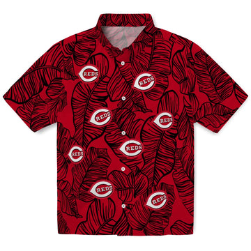 Cincinnati Reds Hawaiian Shirt - Leaf Outline | Moonbestprint