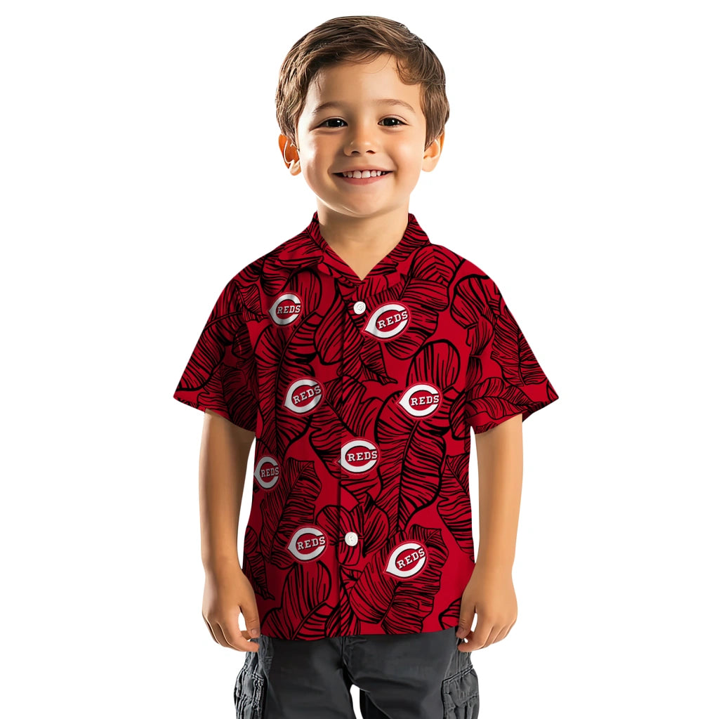 Cincinnati Reds Hawaiian Shirt - Leaf Outline | Moonbestprint