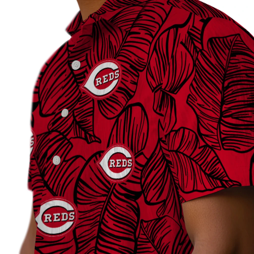 Cincinnati Reds Hawaiian Shirt - Leaf Outline | Moonbestprint