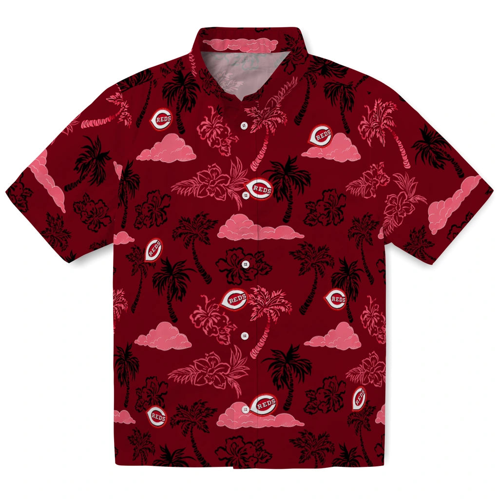 Cincinnati Reds Hawaiian Shirt - Palm And Clouds | Moonbestprint