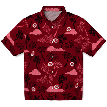 Cincinnati Reds Hawaiian Shirt - Palm And Clouds | Moonbestprint