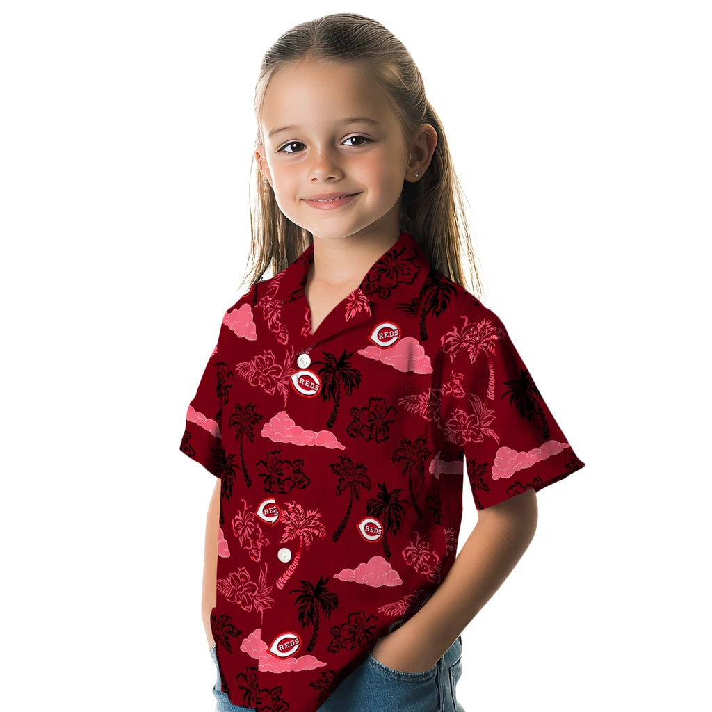 Cincinnati Reds Hawaiian Shirt - Palm And Clouds | Moonbestprint