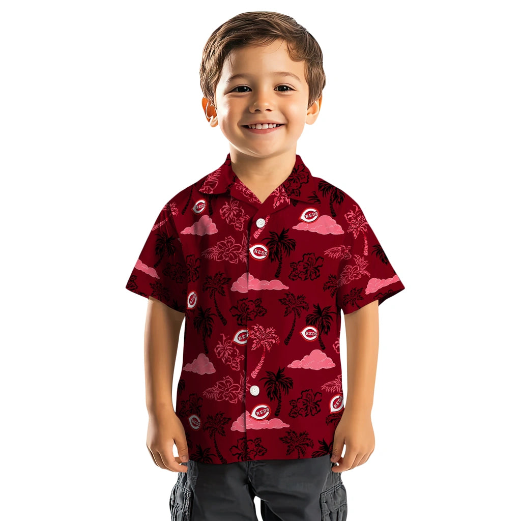 Cincinnati Reds Hawaiian Shirt - Palm And Clouds | Moonbestprint