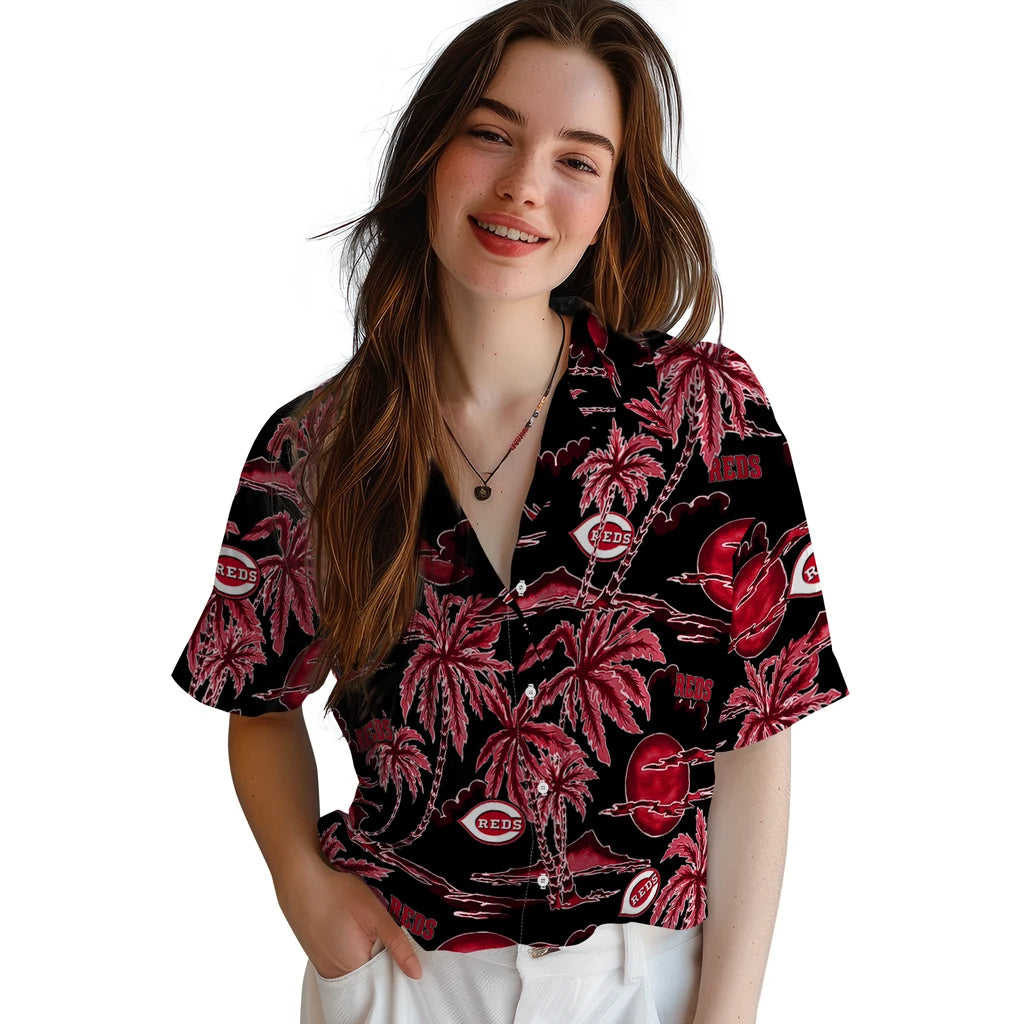 Cincinnati Reds Hawaiian Shirt - Palm Sunset | Moonbestprint
