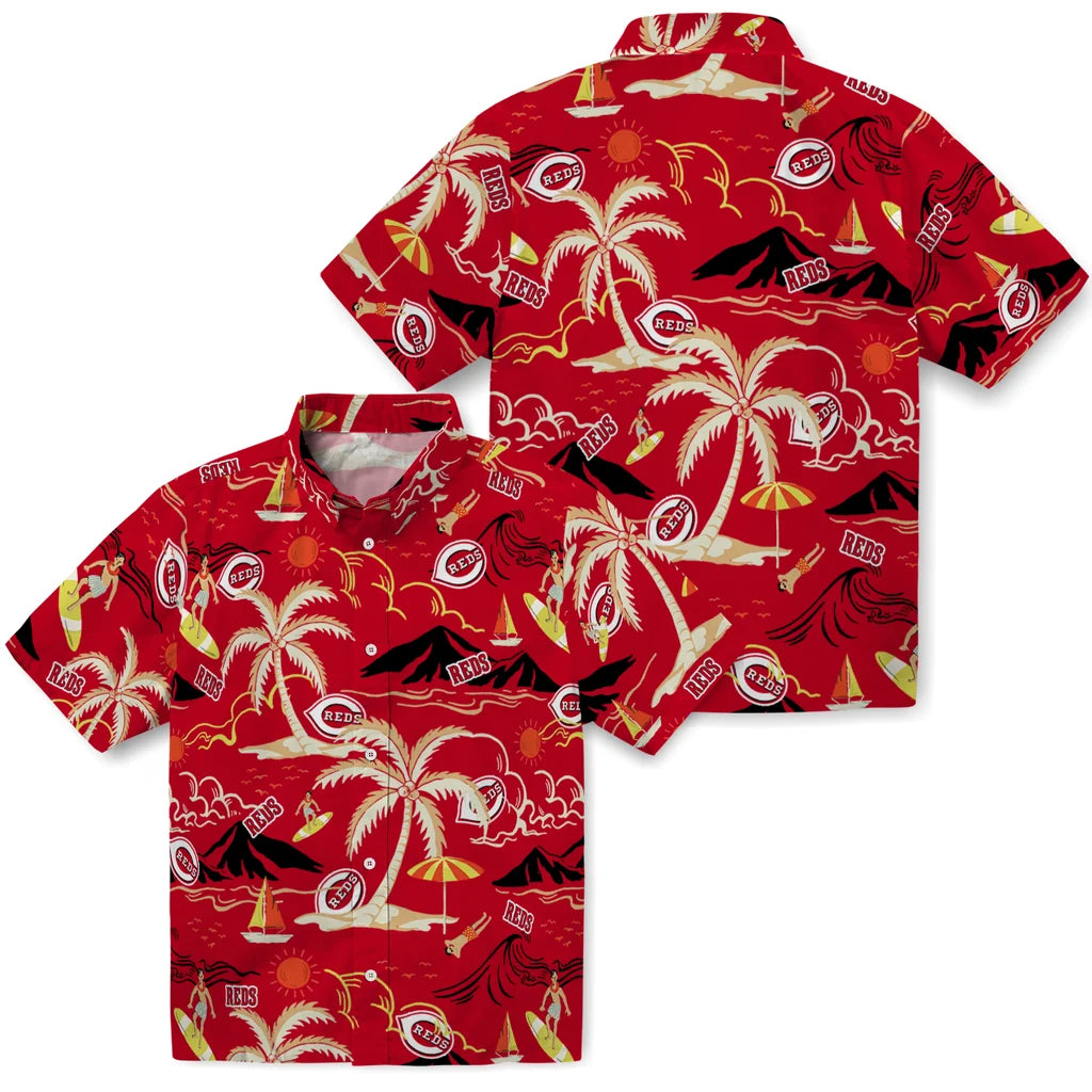 Cincinnati Reds Hawaiian Shirt - Palm Tree Island | Moonbestprint
