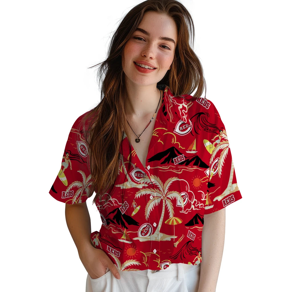 Cincinnati Reds Hawaiian Shirt - Palm Tree Island | Moonbestprint