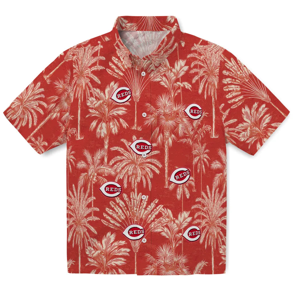 Cincinnati Reds Hawaiian Shirt - Vintage Palm Tree | Moonbestprint