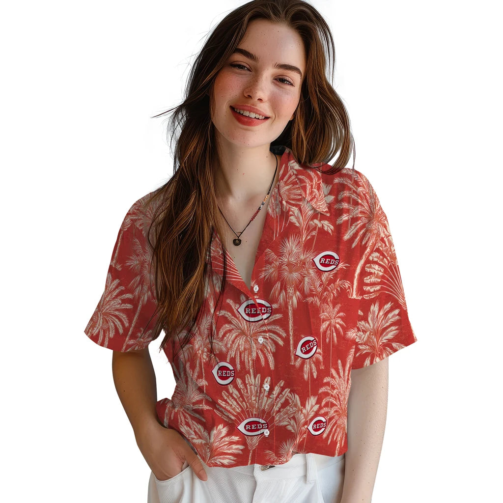 Cincinnati Reds Hawaiian Shirt - Vintage Palm Tree | Moonbestprint