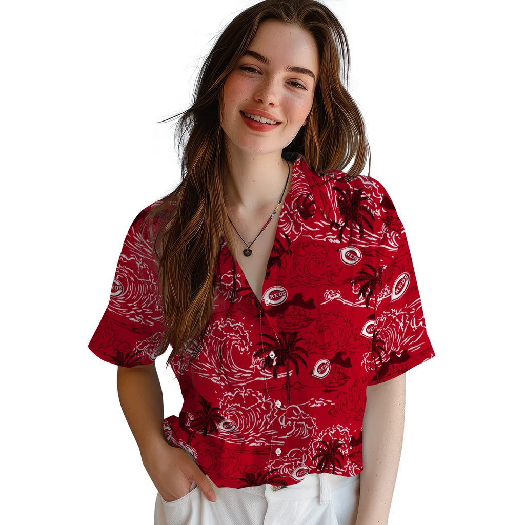 Cincinnati Reds Hawaiian Shirt - Wave Palm | Moonbestprint