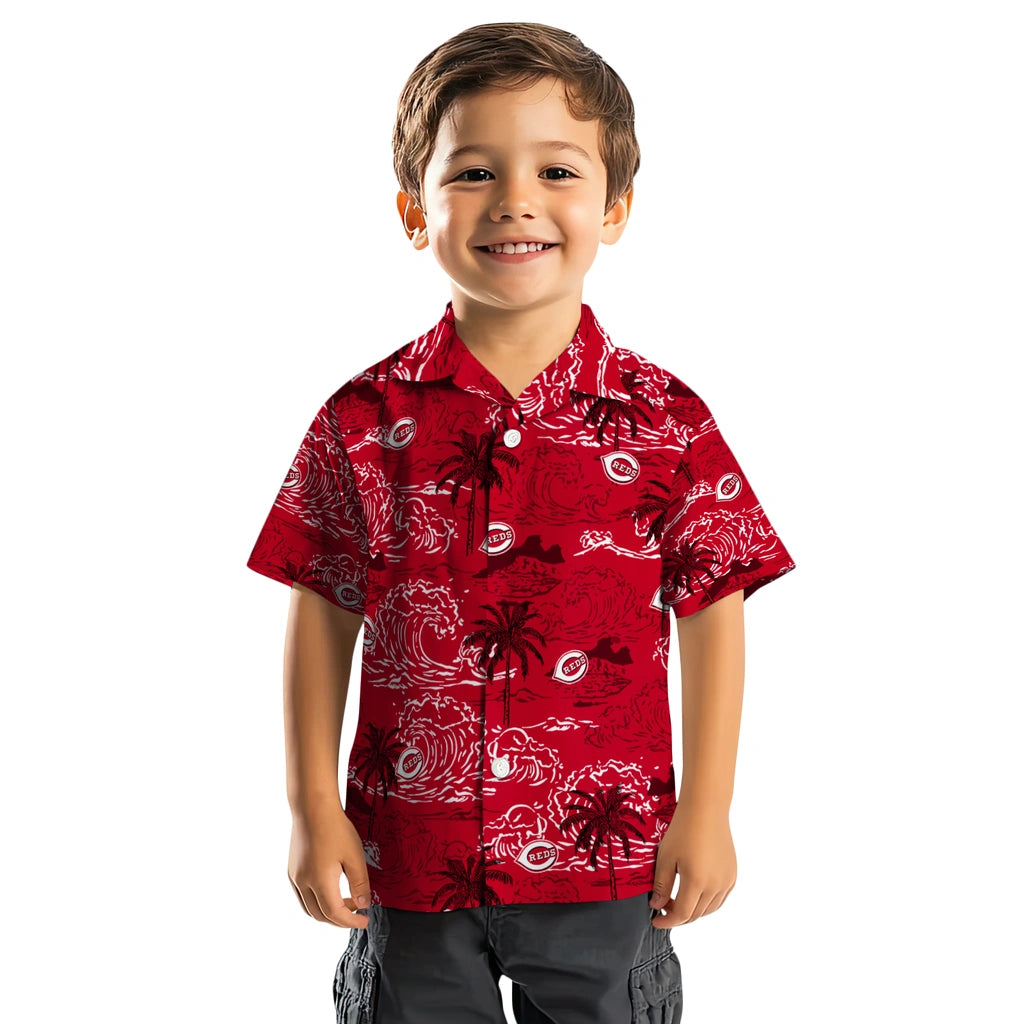 Cincinnati Reds Hawaiian Shirt - Wave Palm | Moonbestprint