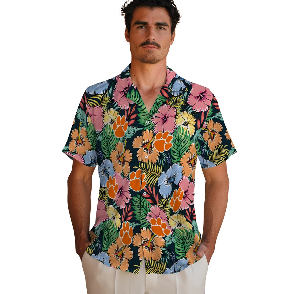 Clemson Tigers Hawaiian Shirt - Brilliant Hibiscus Garden | Moonbestprint