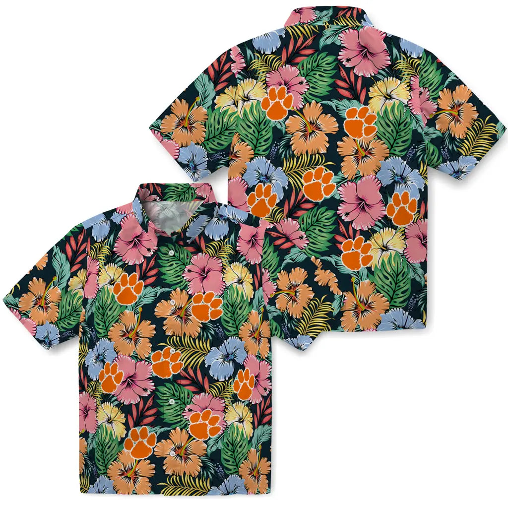 Clemson Tigers Hawaiian Shirt - Brilliant Hibiscus Garden | Moonbestprint