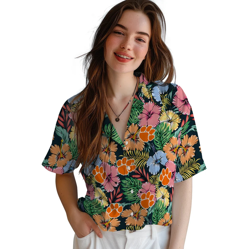 Clemson Tigers Hawaiian Shirt - Brilliant Hibiscus Garden | Moonbestprint