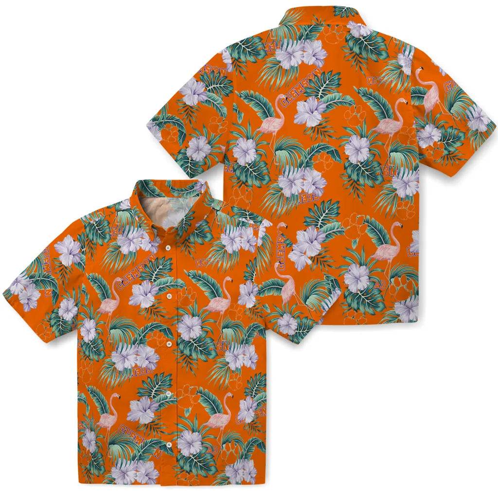 Clemson Tigers Hawaiian Shirt - Flamingo and Hibiscus | Moonbestprint