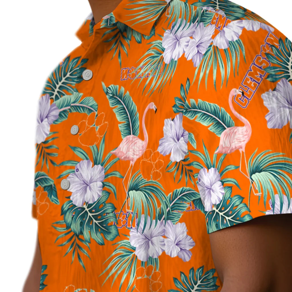 Clemson Tigers Hawaiian Shirt - Flamingo and Hibiscus | Moonbestprint