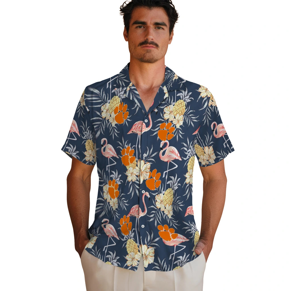 Clemson Tigers Hawaiian Shirt - Flamingo Hibiscus | Moonbestprint