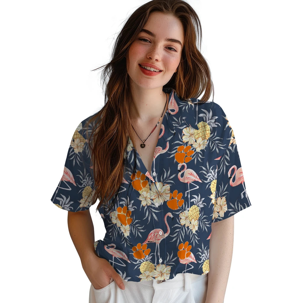 Clemson Tigers Hawaiian Shirt - Flamingo Hibiscus | Moonbestprint