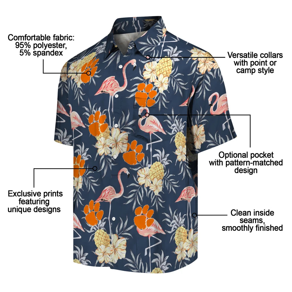 Clemson Tigers Hawaiian Shirt - Flamingo Hibiscus | Moonbestprint
