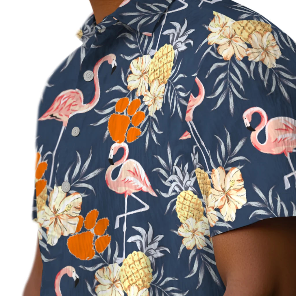 Clemson Tigers Hawaiian Shirt - Flamingo Hibiscus | Moonbestprint
