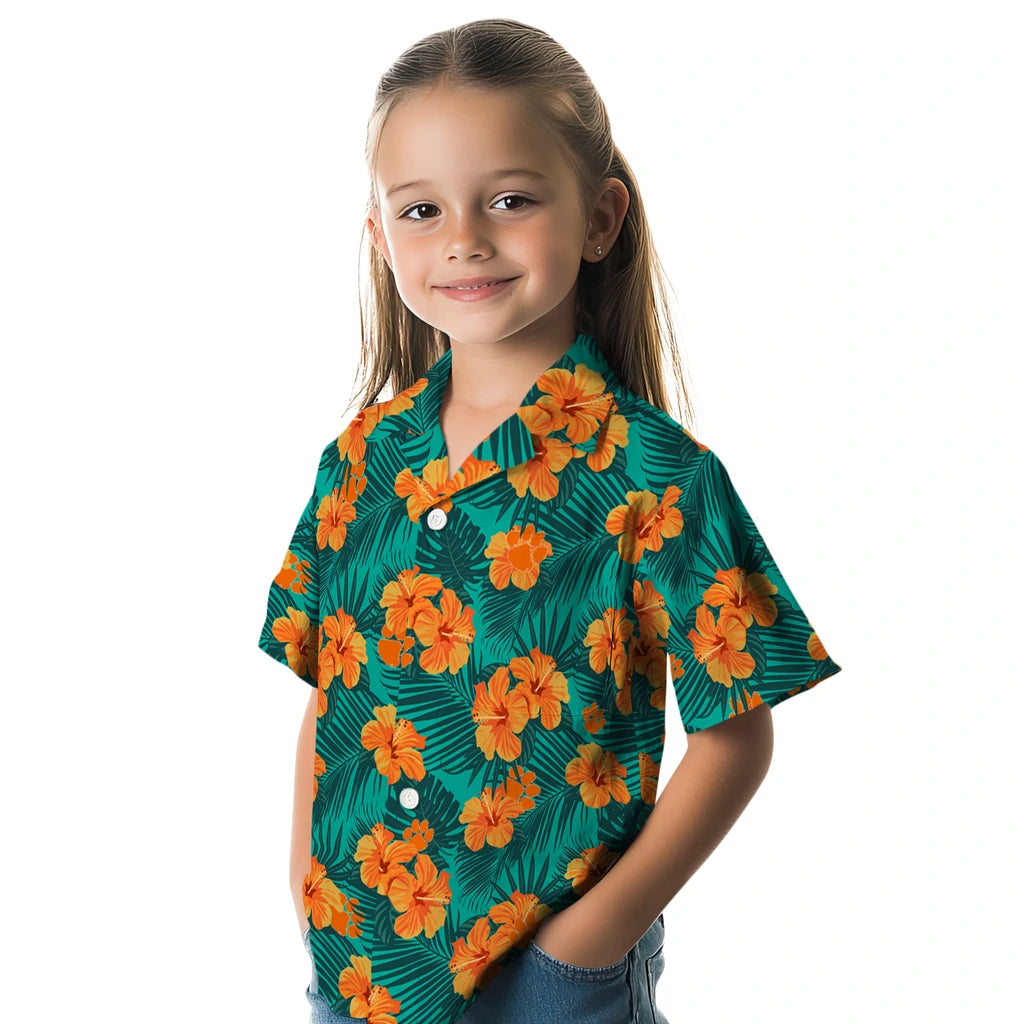 Clemson Tigers Hawaiian Shirt - Hibiscus and Palm Leaves | Moonbestprint