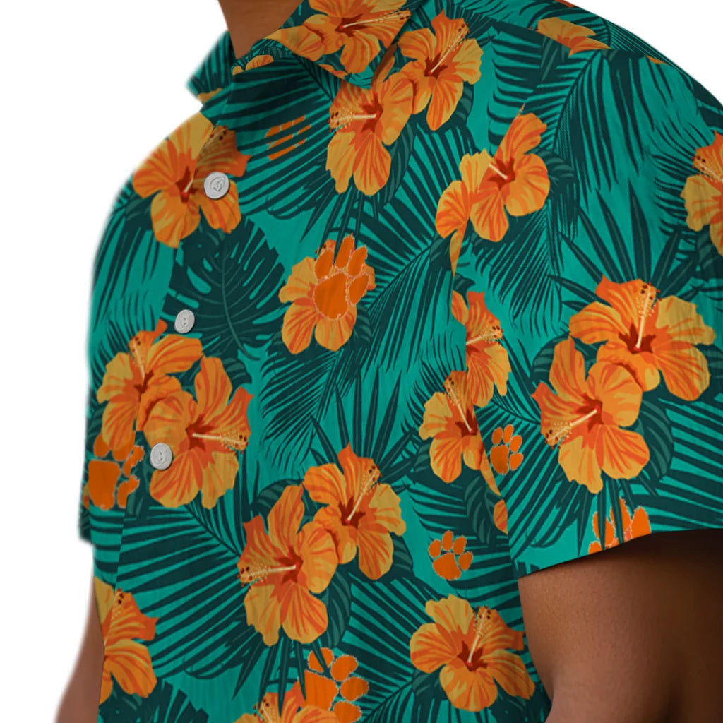 Clemson Tigers Hawaiian Shirt - Hibiscus and Palm Leaves | Moonbestprint