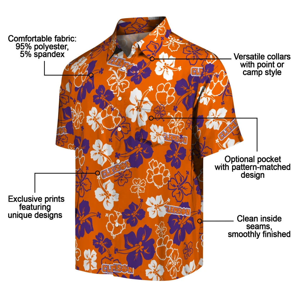 Clemson Tigers Hawaiian Shirt - Hibiscus Flower Design | Moonbestprint