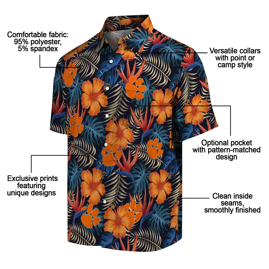 Clemson Tigers Hawaiian Shirt - Hibiscus Foliage | Moonbestprint