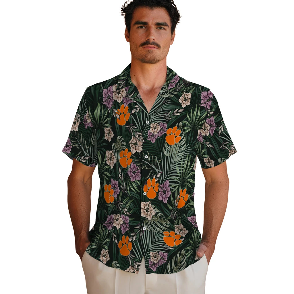 Clemson Tigers Hawaiian Shirt - Hibiscus Leaves Pattern | Moonbestprint