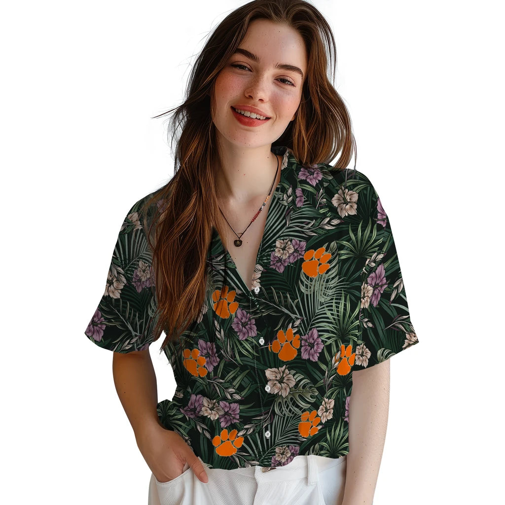 Clemson Tigers Hawaiian Shirt - Hibiscus Leaves Pattern | Moonbestprint