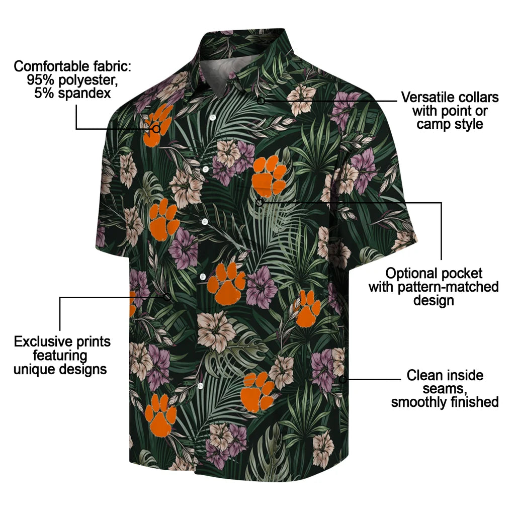 Clemson Tigers Hawaiian Shirt - Hibiscus Leaves Pattern | Moonbestprint