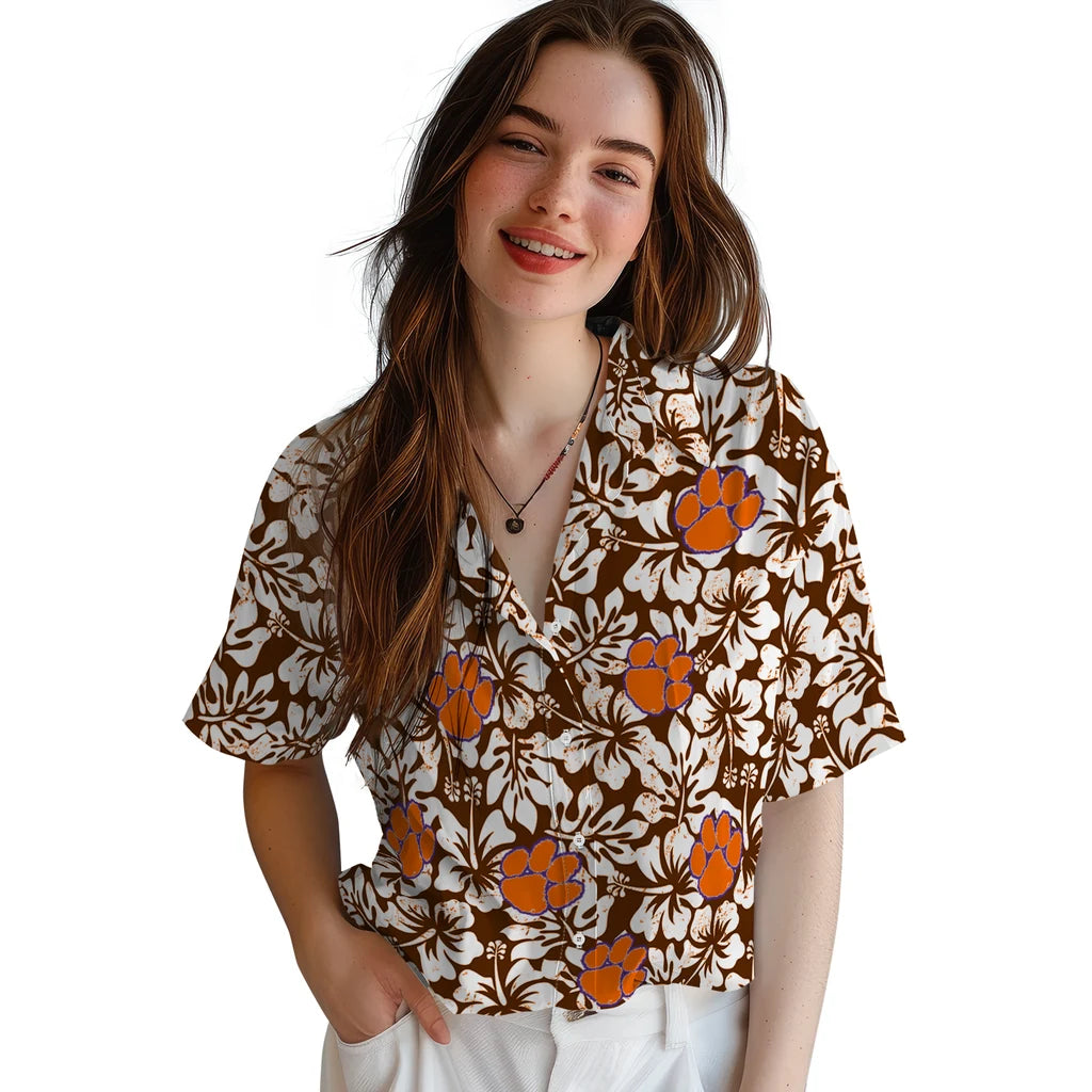 Clemson Tigers Hawaiian Shirt - Hibiscus Motif | Moonbestprint