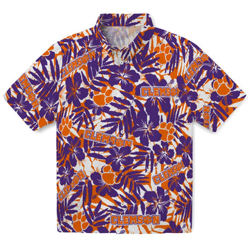 Clemson Tigers Hawaiian Shirt - Hibiscus Overlay | Moonbestprint