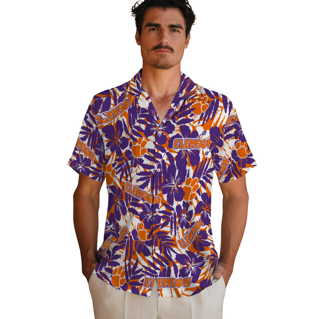 Clemson Tigers Hawaiian Shirt - Hibiscus Overlay | Moonbestprint
