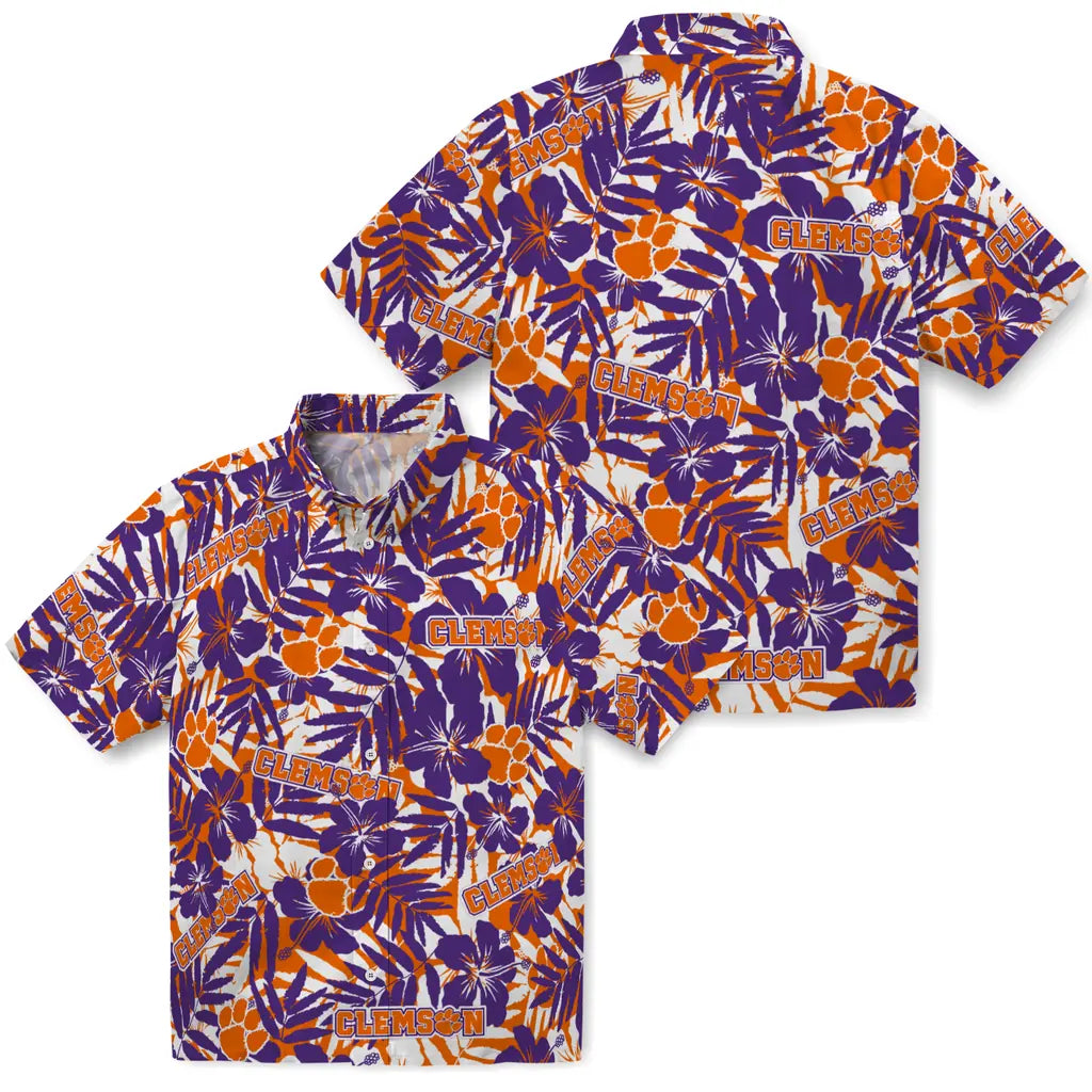 Clemson Tigers Hawaiian Shirt - Hibiscus Overlay | Moonbestprint