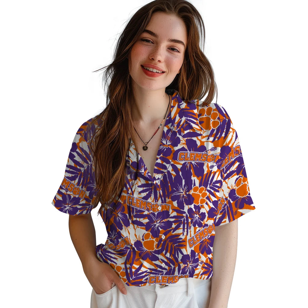 Clemson Tigers Hawaiian Shirt - Hibiscus Overlay | Moonbestprint
