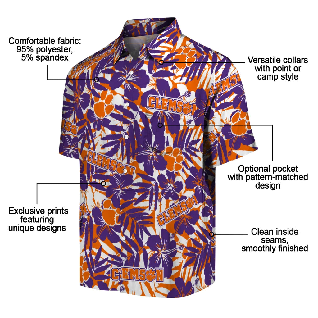 Clemson Tigers Hawaiian Shirt - Hibiscus Overlay | Moonbestprint