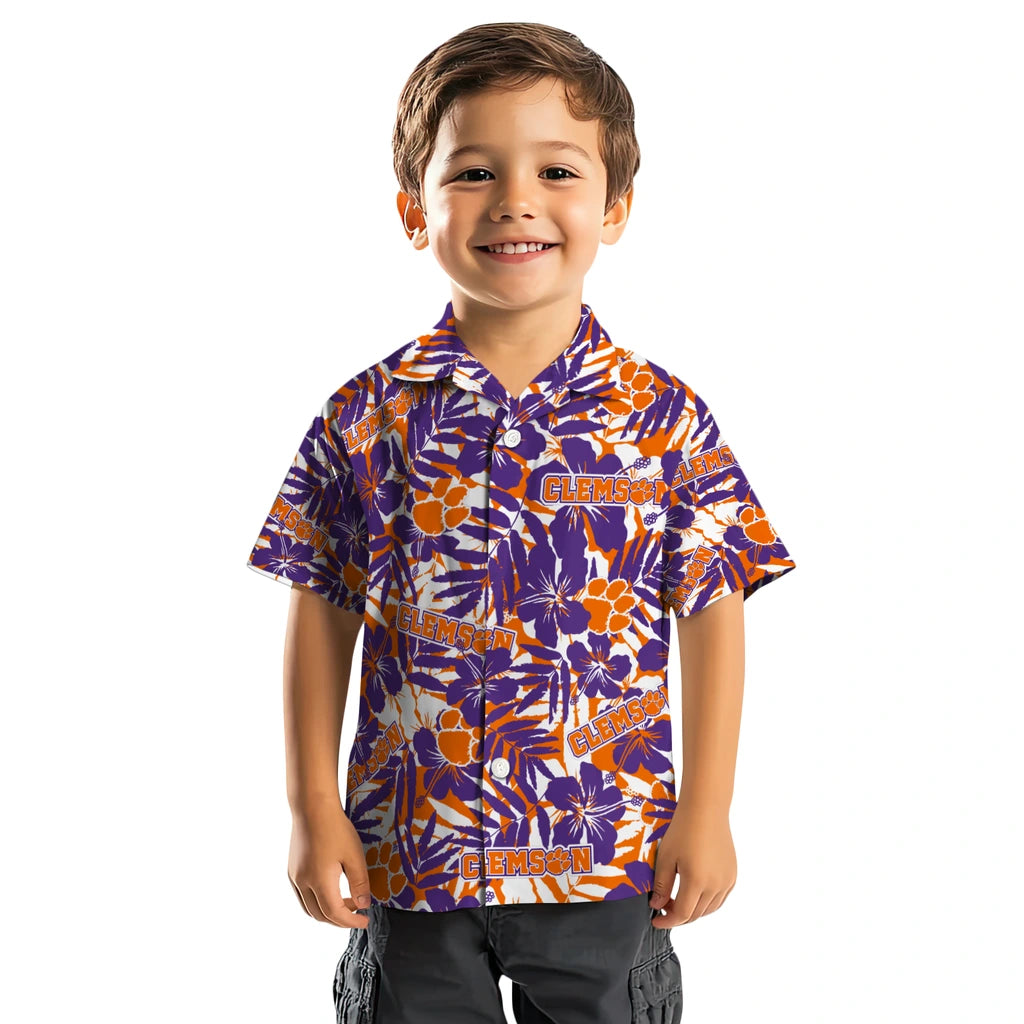 Clemson Tigers Hawaiian Shirt - Hibiscus Overlay | Moonbestprint
