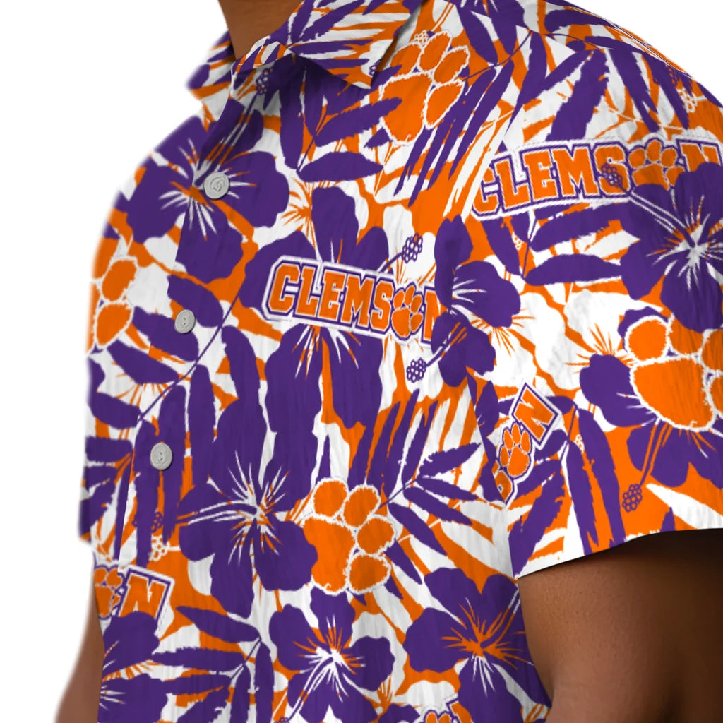 Clemson Tigers Hawaiian Shirt - Hibiscus Overlay | Moonbestprint