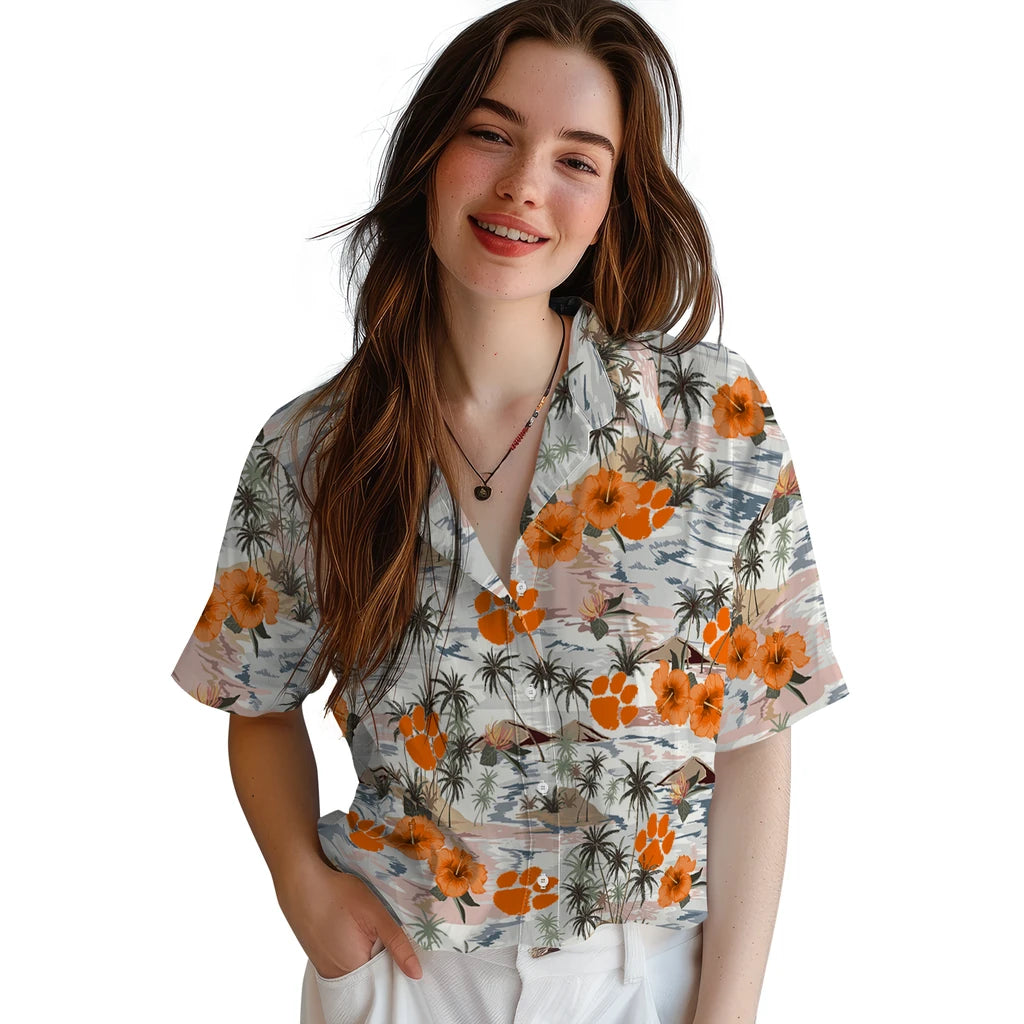 Clemson Tigers Hawaiian Shirt - Hibiscus Seaside | Moonbestprint