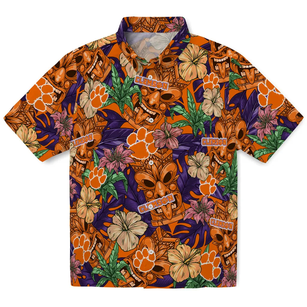 Clemson Tigers Hawaiian Shirt - Hibiscus Tiki Jungle | Moonbestprint